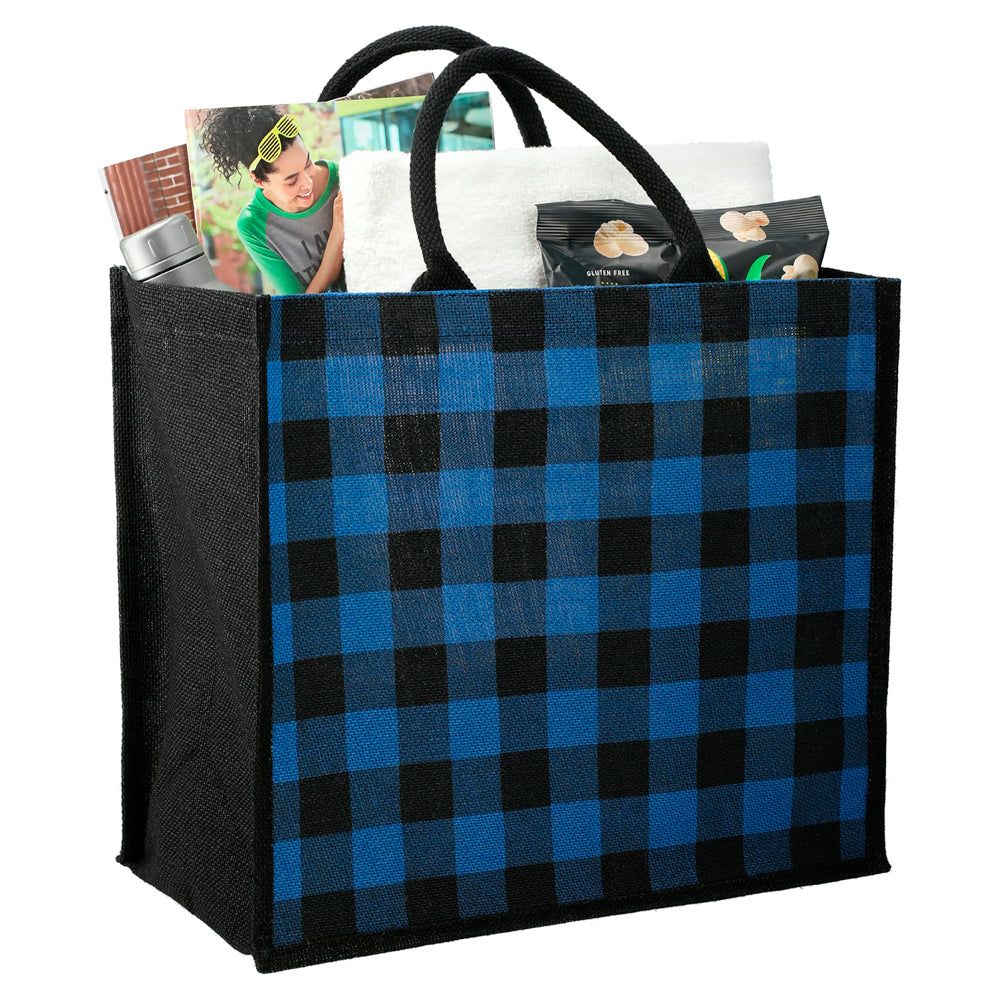 Buffalo Plaid Printed Jute Tote